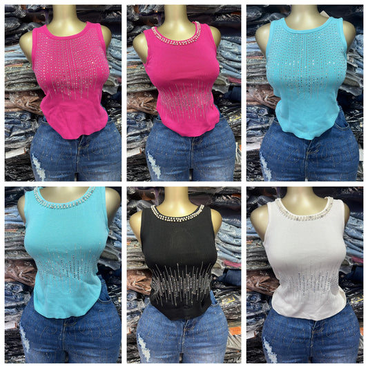 Sleeveless tops with stones and beads size6-16