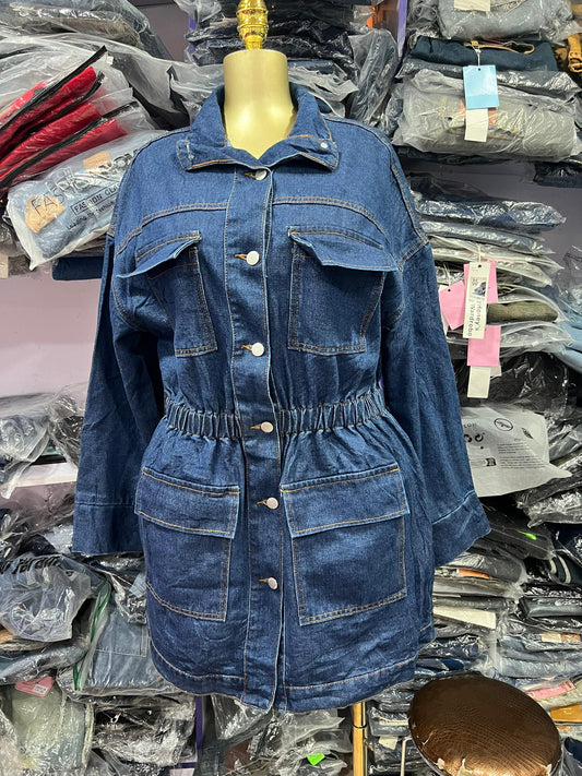 Denim short gown with elastic band