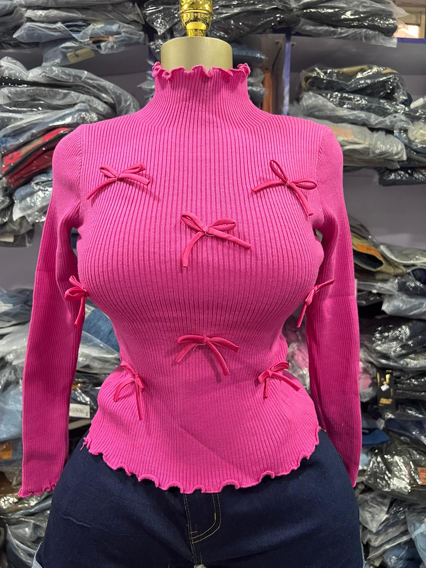 Turtle neck top with bow BTN004 Size 6-14
