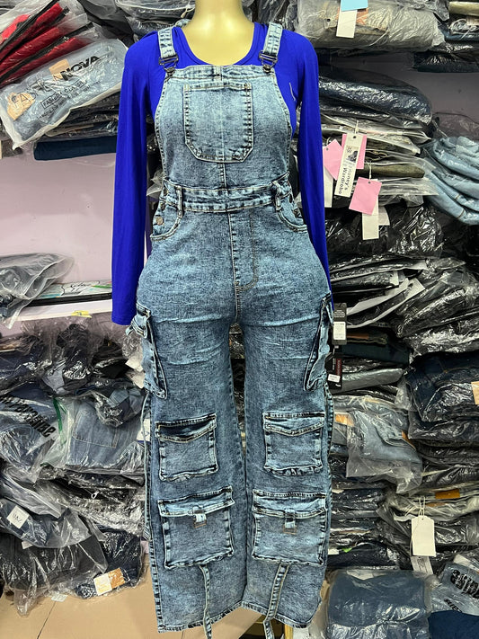 Demin jeans cargo  jumpsuit A057