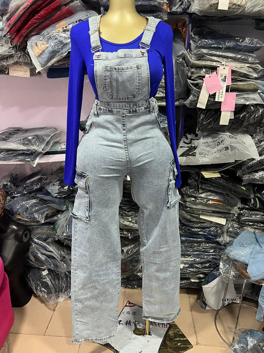 Light blue cargo Dungarees B7470-1#
