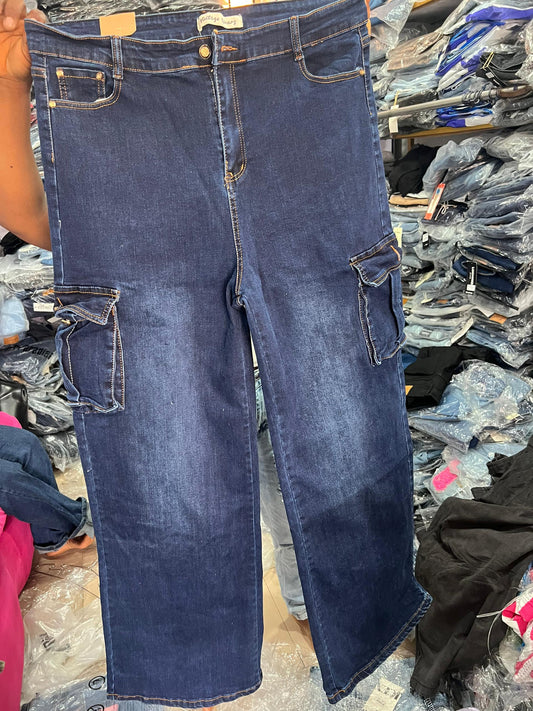 Plain blue boyfriend jean with pocket VTJ004